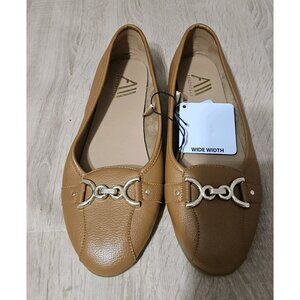 Aerosoles Size 11 Wide Womens Buckle Ballet Flats Cognac Brown New